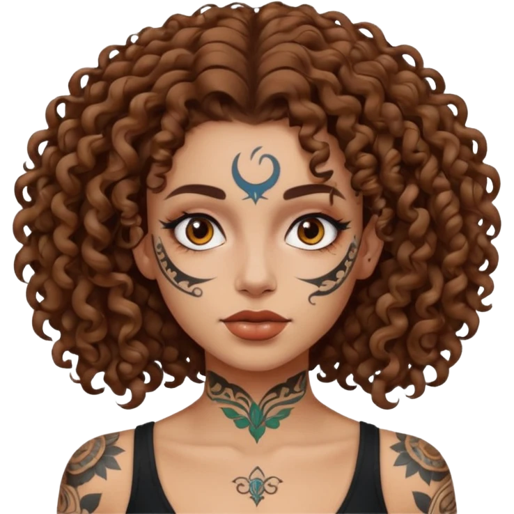woman curly hair and heavy face tattoo emoji