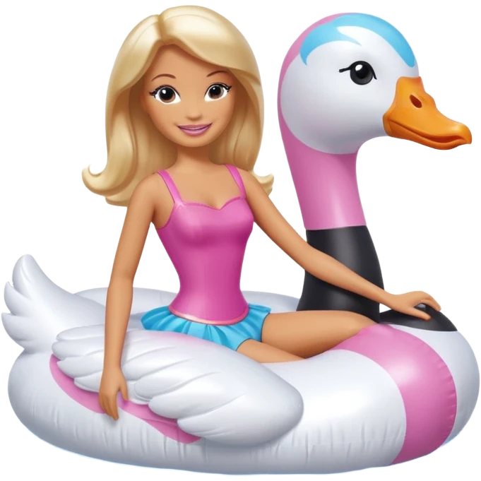Barbie on an inflatable swan emoji