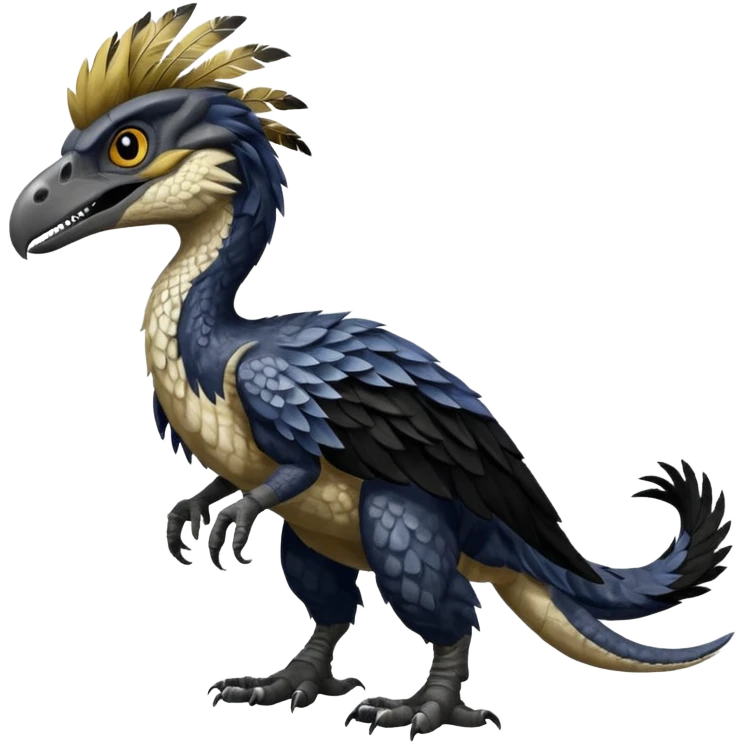 Utahraptor with a lot of feathers and white and black , no tail  emoji