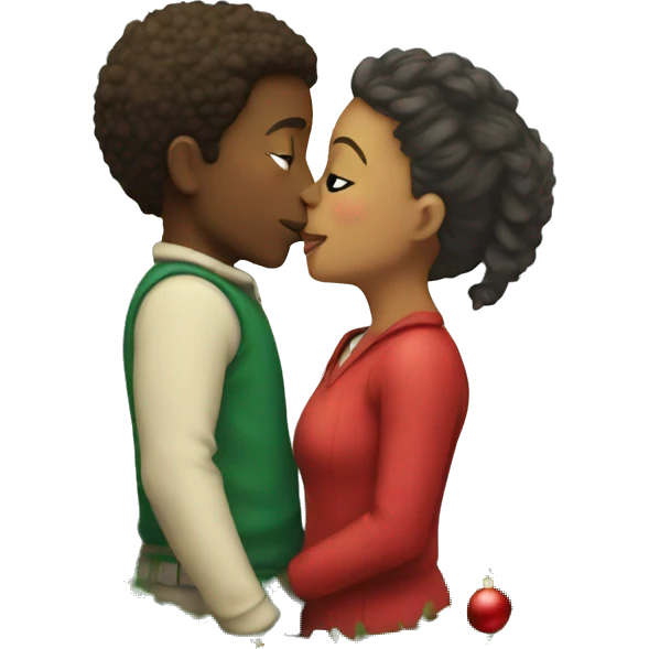 Boy and girl kiss under Christmas tree emoji