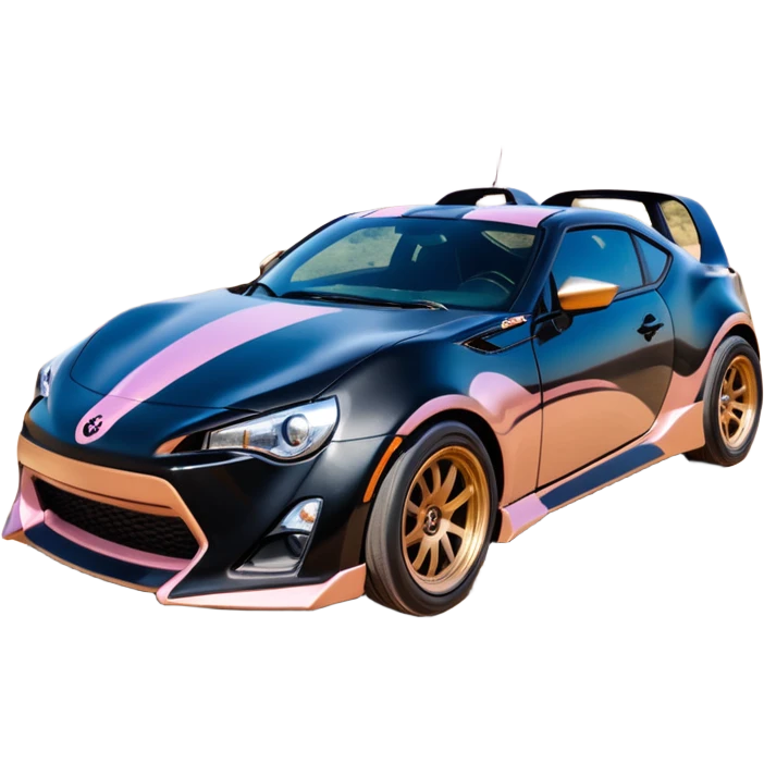 Relaxed adult 60’s Batgirl themed Satin black and rose gold painted Scion FR-S pursuit vehicle hot rod off road capable  emoji
