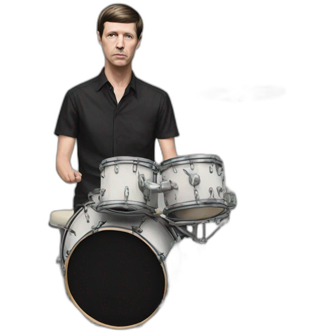 photo realistic Stephen Morris from Joy Division, playing drums, full body front view emoji