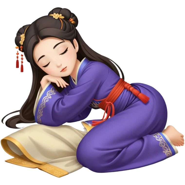 Beautiful girl in Hanfu lying on the ground sleeping emoji