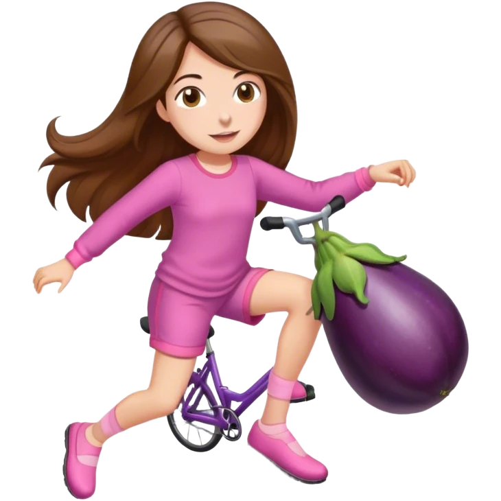 girl with long brown hair riding an eggplant in shorts pink pijamas emoji