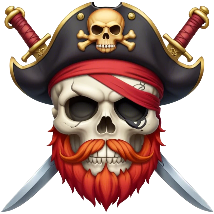 Pirate skull with red beard and swords emoji