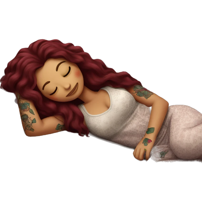 Beautiful tattooed burgundy long haired woman napping on sofa emoji