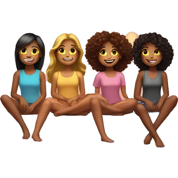 5 girls sitting in front of a glowing human emoji