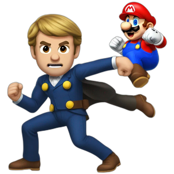Emmanuel Macron fighting super mario emoji