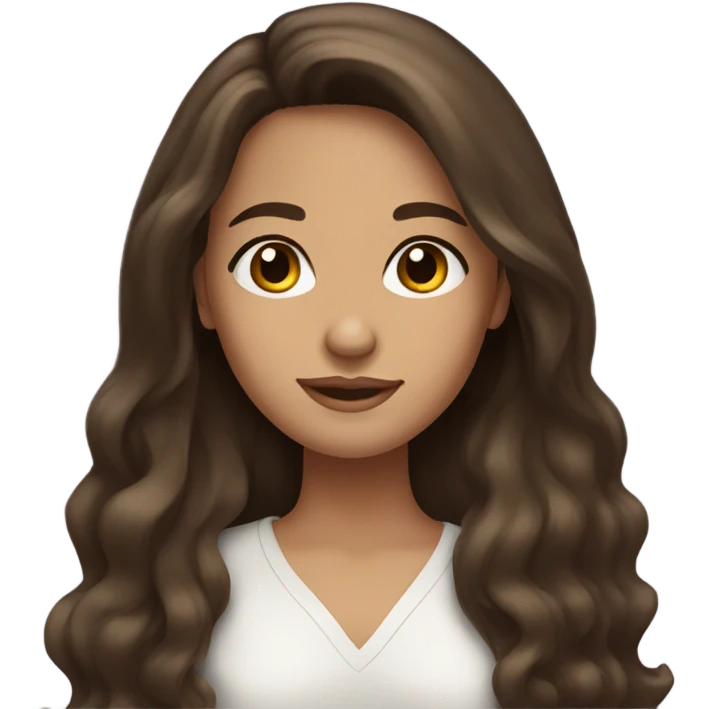 brunette girl with long wavy-straight hair, brown and brown eyes emoji
