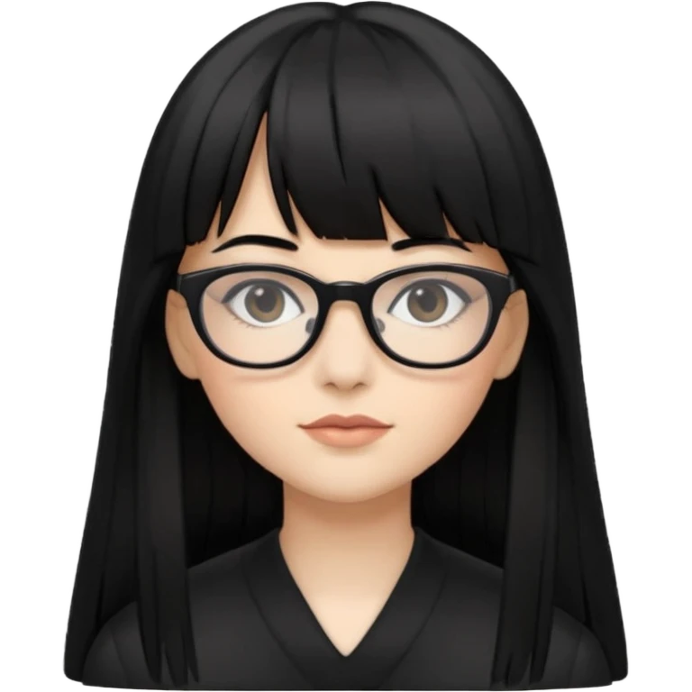 eu quero um icon de snapchat de uma mulher com o fundo branco, cor da pele normal, óculos pretos, cabelo preto liso grande com franja emoji