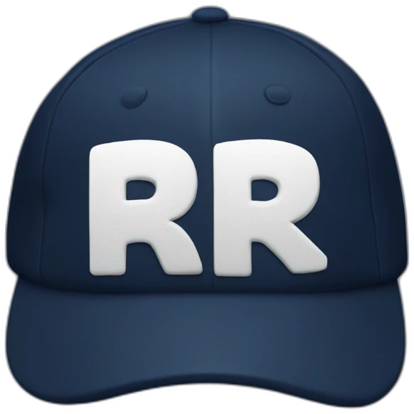 a navy baseball cap with a small white letter R on the front, seen from en face emoji