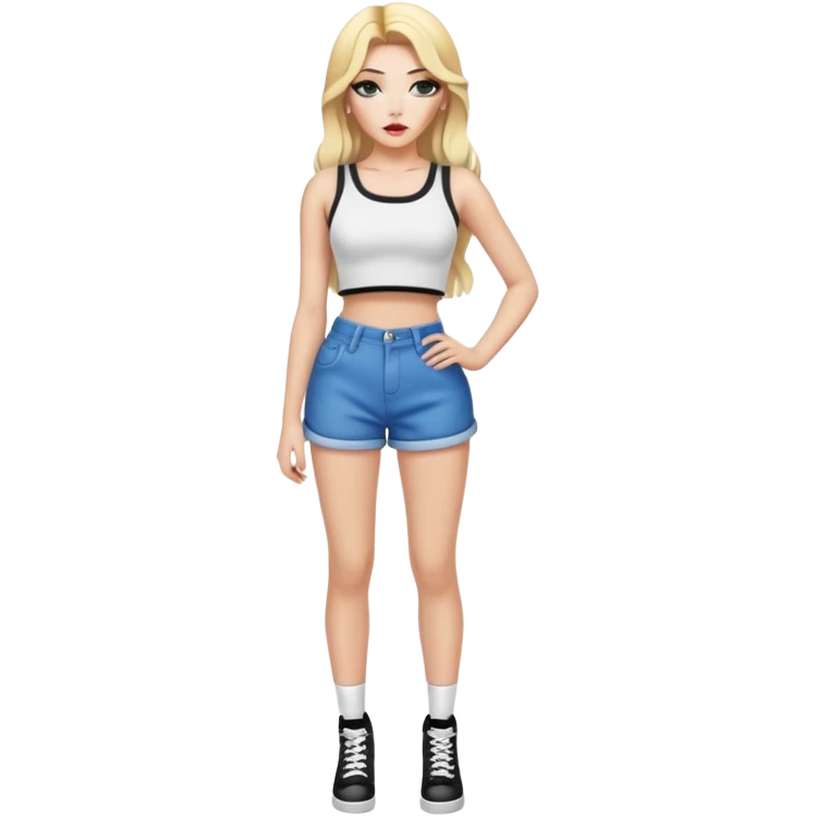 Full body white teenage girl with blonde hair, heavy makeup, big lips, crop top and choni style clothing emoji