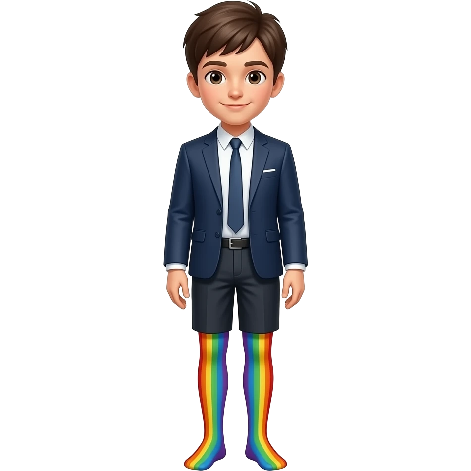 Boy in rainbow pantyhose overlay emoji