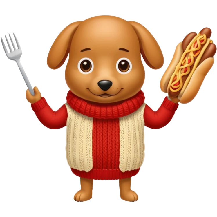 anthro hot dog, knitting a spaghetti sweater emoji