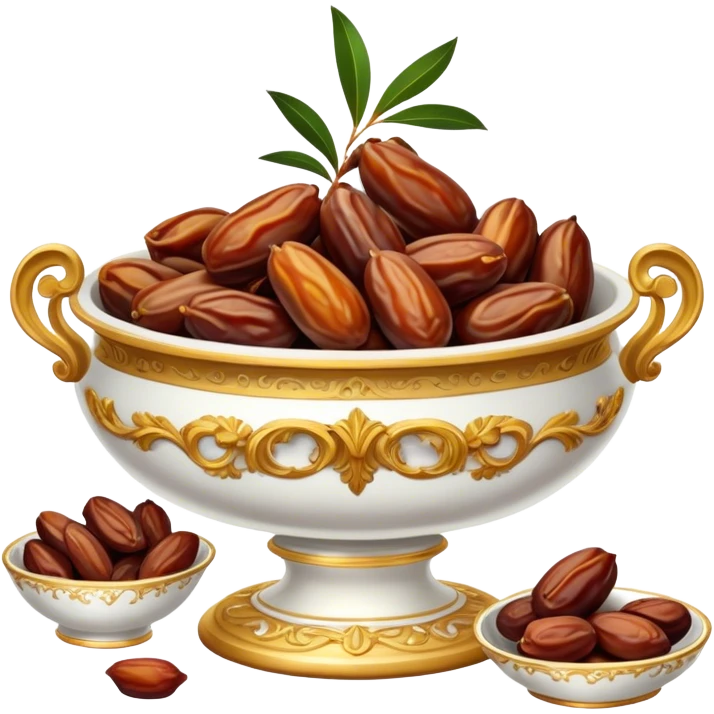 Table of food with dates in a bowl rococo style emoji