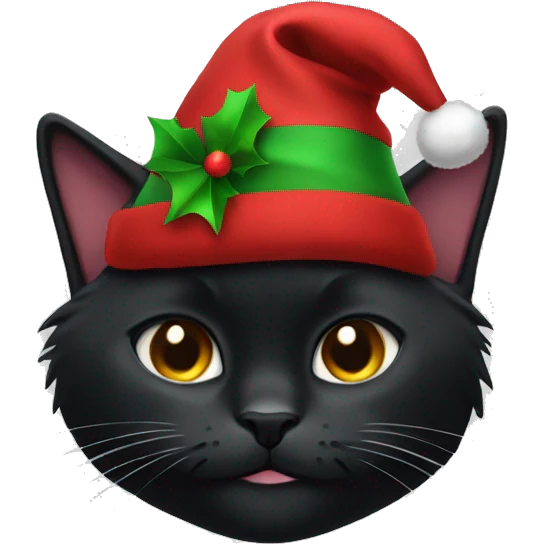 black cat wearing christmashat emoji