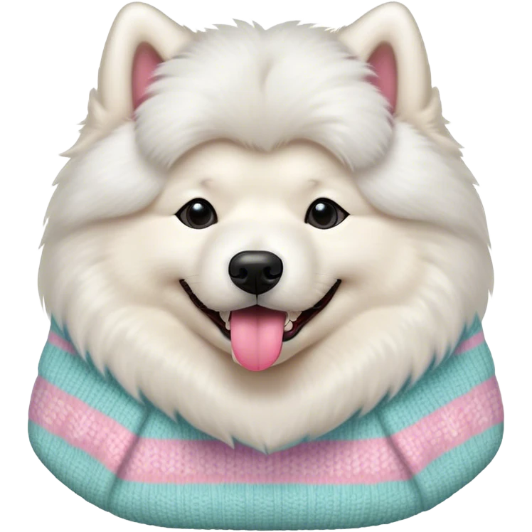 cute 
Samoyed tongue hanging out sitting 
 in a cute pastel sweater emoji