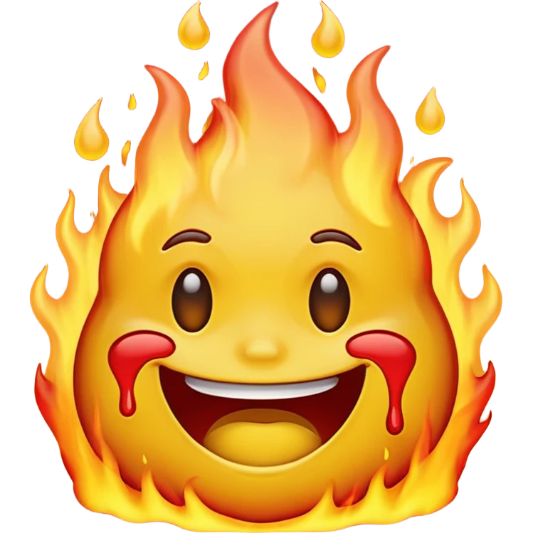 Generate an emoji that is simultaneously grinning nervously, crying, and melting while on fire.  emoji