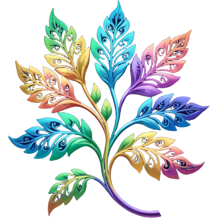 dark rainbow filigree design, leaf shapes, flower shapes, nature shapes emoji