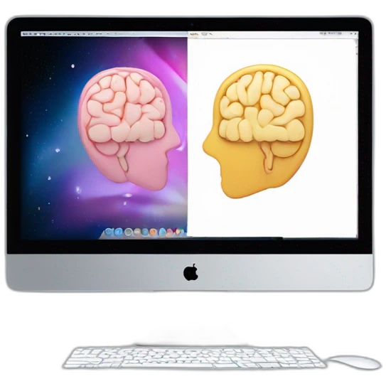 iMac with brain on screen emoji