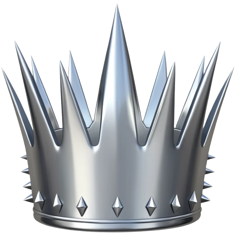 A spiked crown emoji made of silver chrome, sharp yet rounded metallic spikes, glossy reflections, aggressive luxury swag aesthetic, iOS emoji style, centered, clean white background emoji