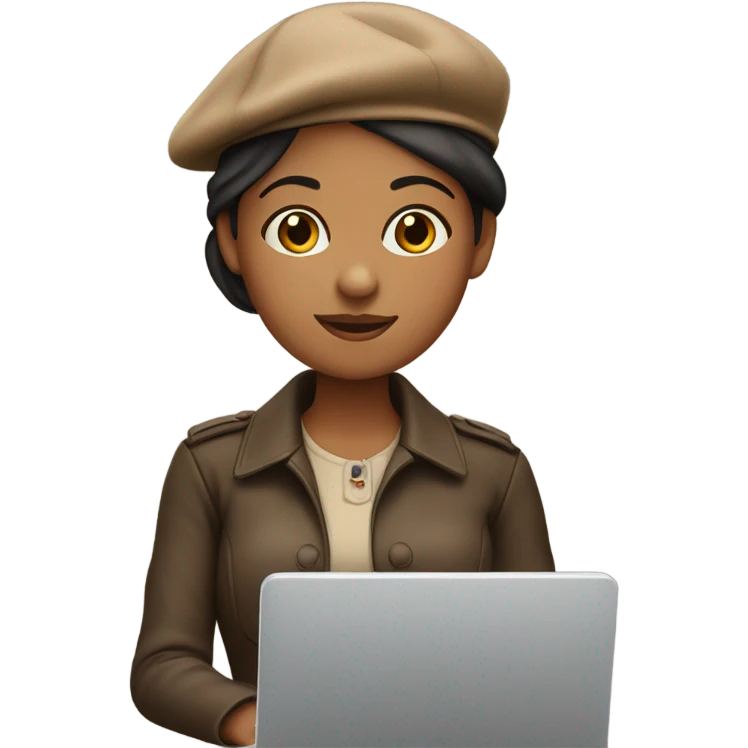 medium skin tone woman with a laptop wearing beret emoji