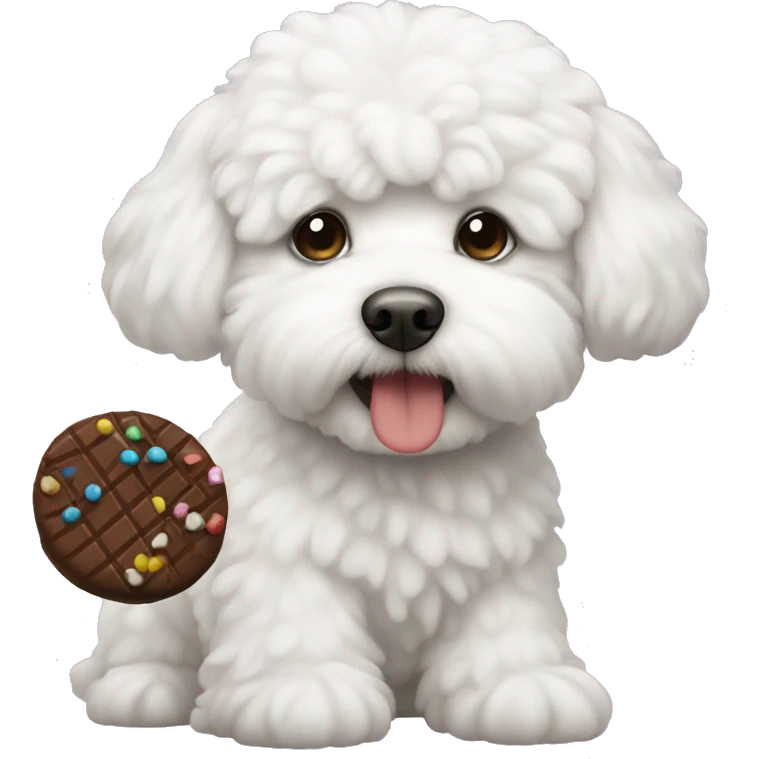 white bichon with chocolate candy  emoji