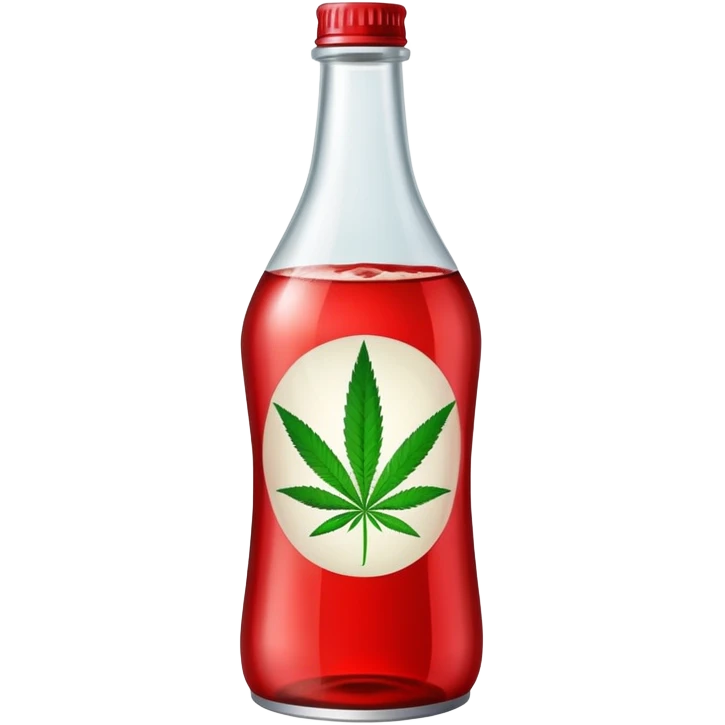 Red curved soda bottle with a cannabis leaf emoji