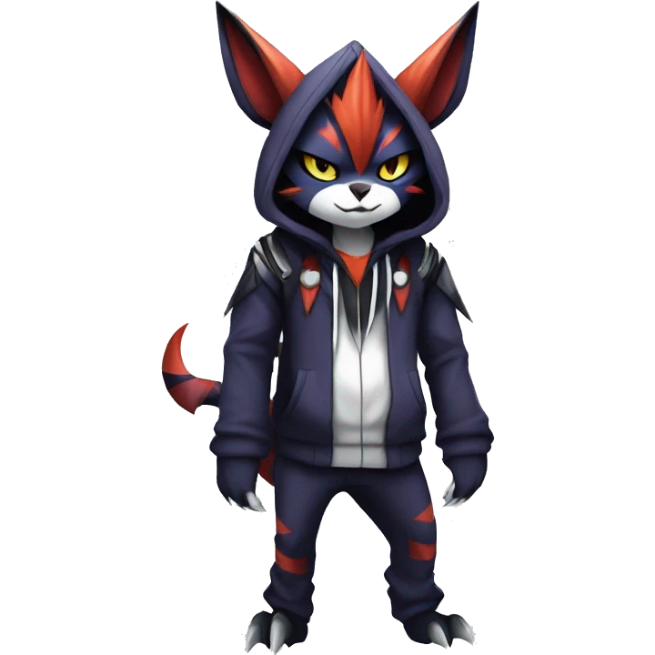 Cool Anthro Dark Absol-Noivern-Quilava-Litten-Pokémon with edgy stripes hoodie spiked collar punk Full Body emoji