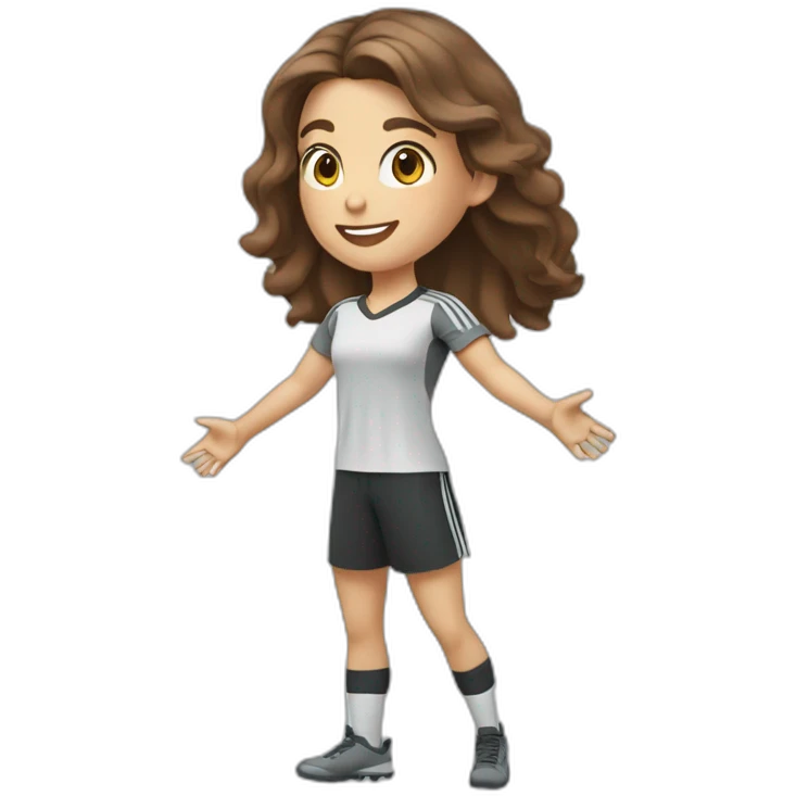 Full body caucasian girl with long Brown hair doing Cristiano Ronaldo siu celebration emoji