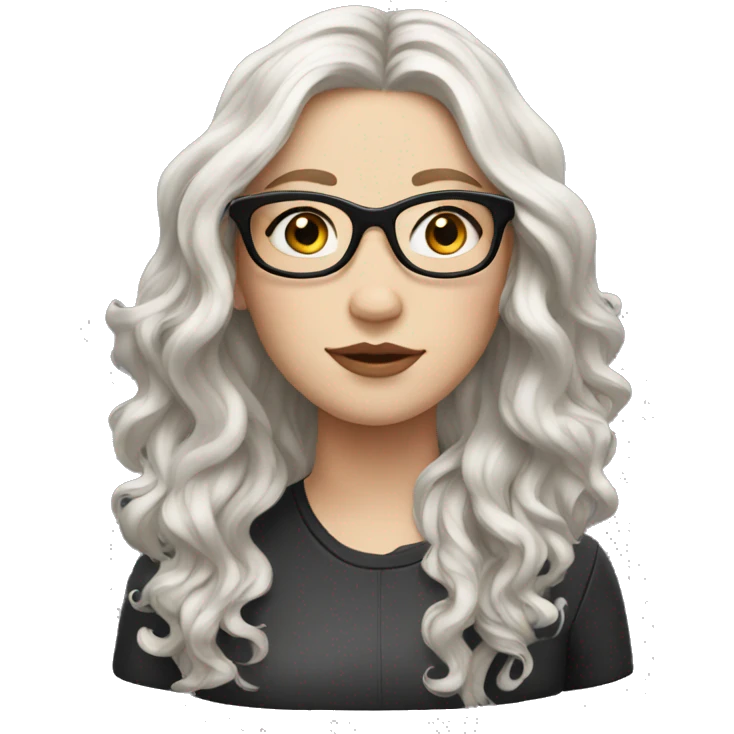 white girl with black wavy shoulder length hair and glasses emoji