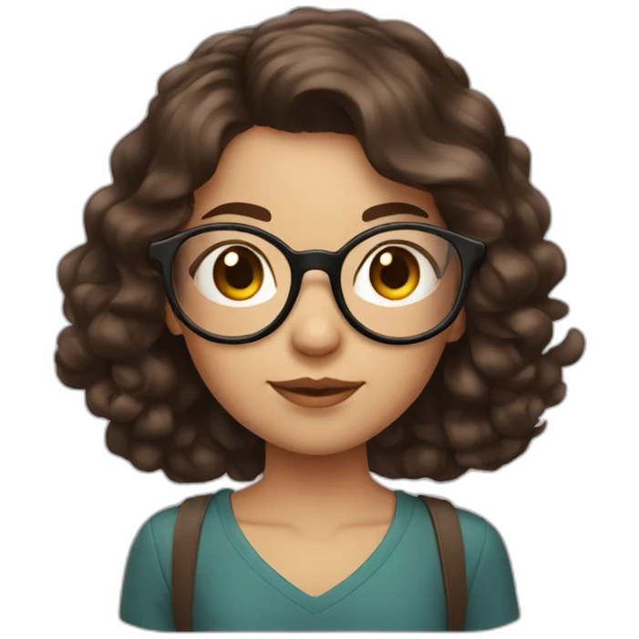 girl with dark brown hair and round rose-golden glasses, slightly rounder face emoji