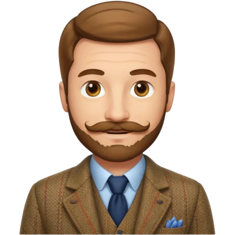 create an emoji of an adult man with wrinkles and a classy English look, he has extremely short light brown hair, brown eyes, a beard and moustache. he looks like a gentleman emoji