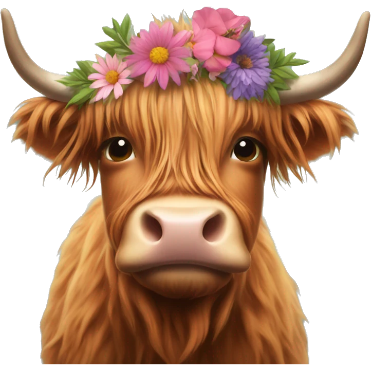 Highland cow with a flower headband emoji