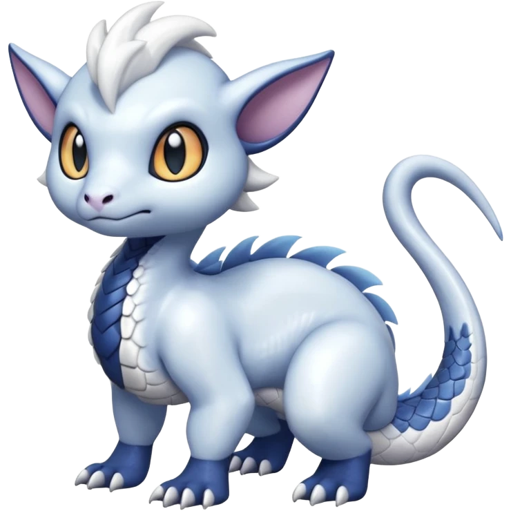 White glossy soft silky furry iridesent Absol-Shinx-Snake-fusion-hybrid, full body emoji