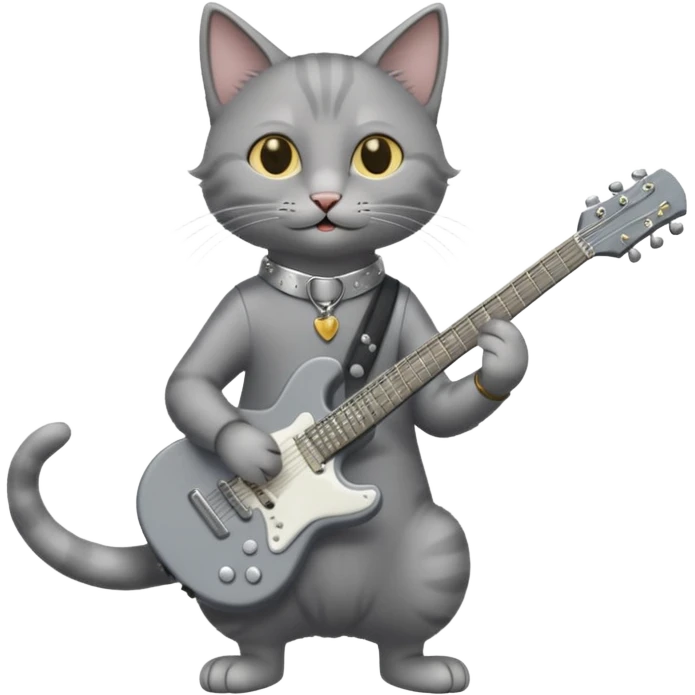 thin grey cat play guitar, long full body emoji