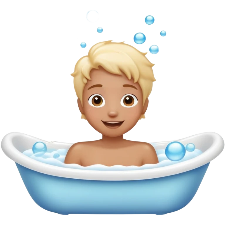 person taking a bath in a bathtub, lots of bubbles, cheerful expression, simple and cute emoji