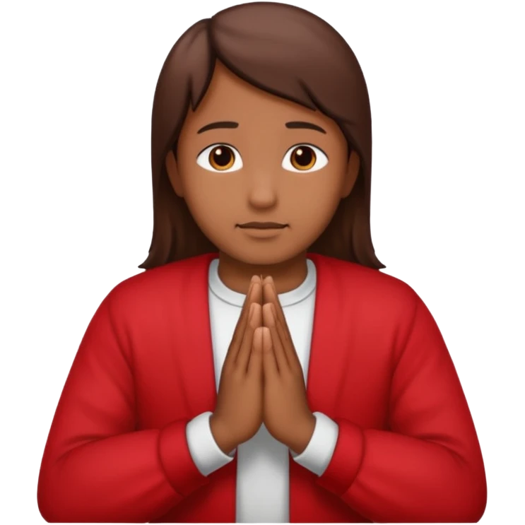 Brown praying hands emoji but with red sleeves instead of blue   emoji