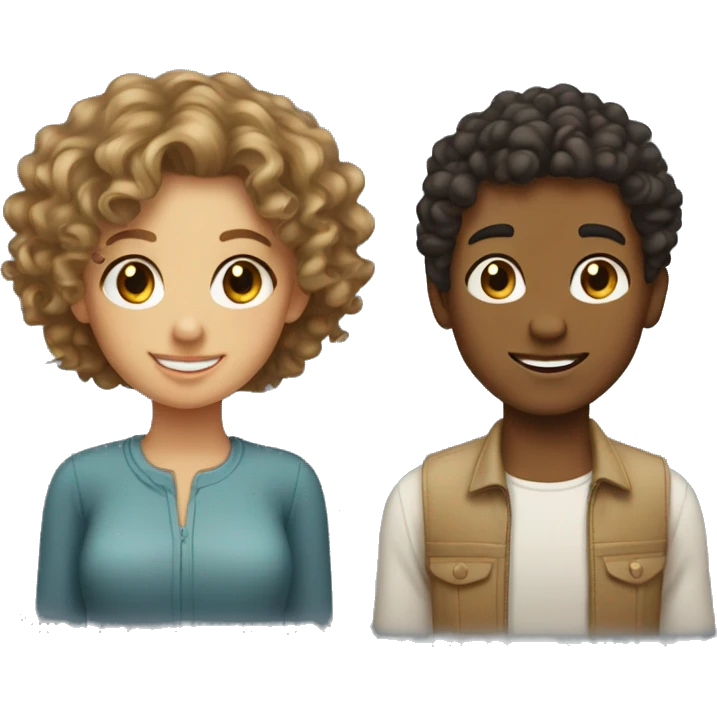 A girl tan with curly hair and a tan boy with wavy hair  emoji