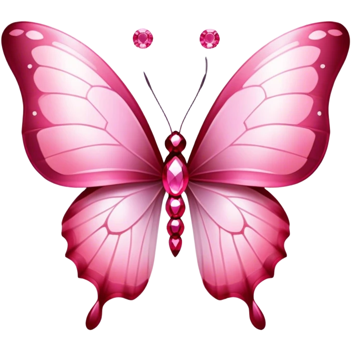 A pink aesthetic butterfly with delicate, shimmering wings rests gracefully among glistening rubies. The soft pastel hues blend harmoniously with the deep red gemstones, creating an elegant and dreamy atmosphere. Gentle light reflects off the jewels, enhancing the ethereal beauty of the scene. emoji