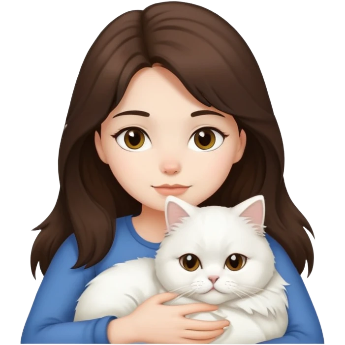 Brunette layered hair girl snuggling white Persian cat emoji