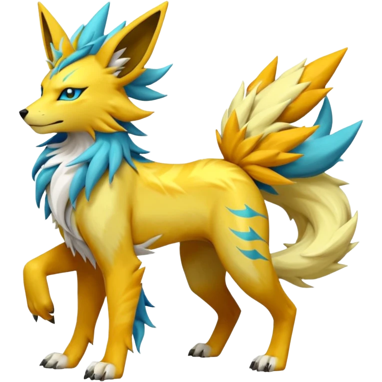 Feral Solgaleo-Jolteon-Cobalion-Renamon-Zeraora-Vernid-fusion-hybrid-creature, full body  emoji