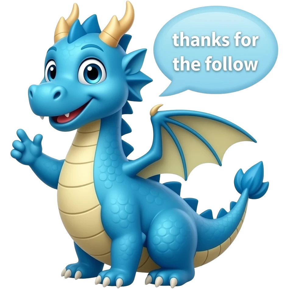 Blue dragon saying thanks for the follow emoji
