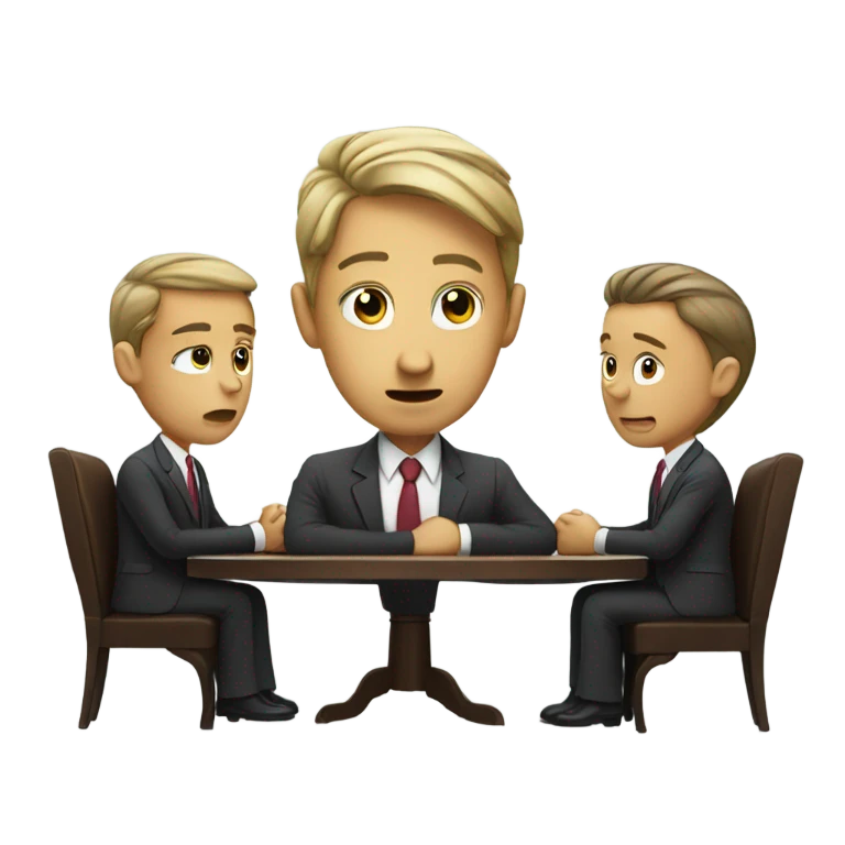 business people sitting around a table looking unhappy emoji
