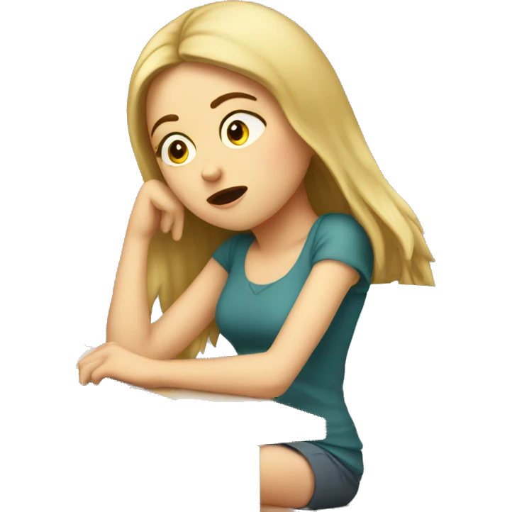 Tired white girl at desk  emoji