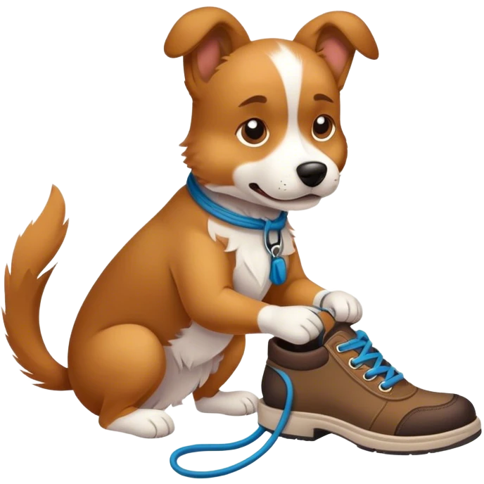 Dog tying shoe emoji
