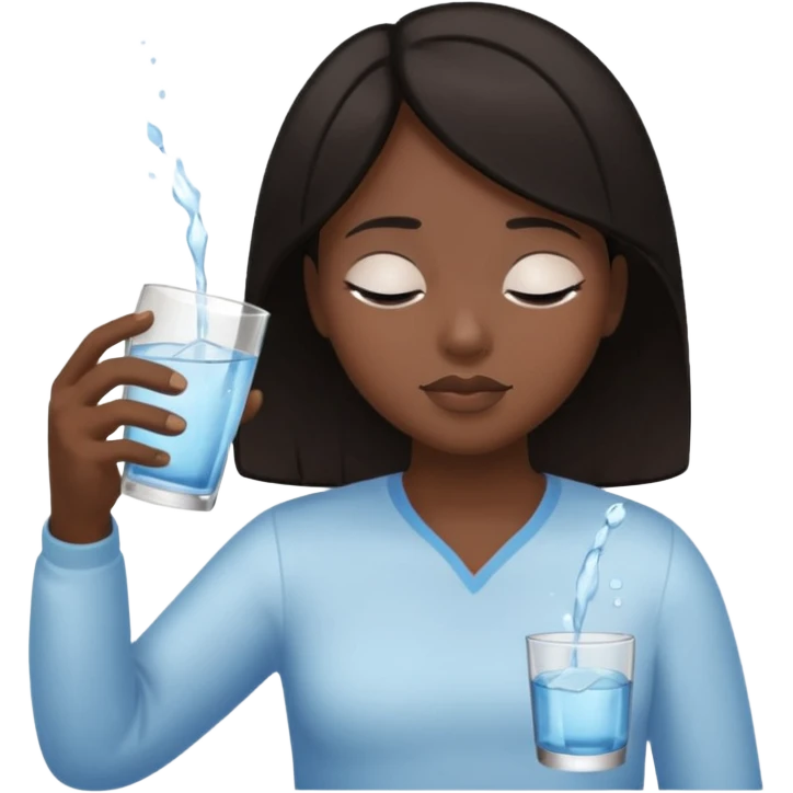 The central figure is an emoji of a person with dark hair, eyes closed, hold a glass but dont show the glass emoji