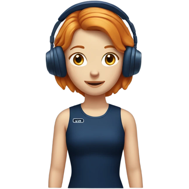 Ginger girl wearing navy blue headphones emoji