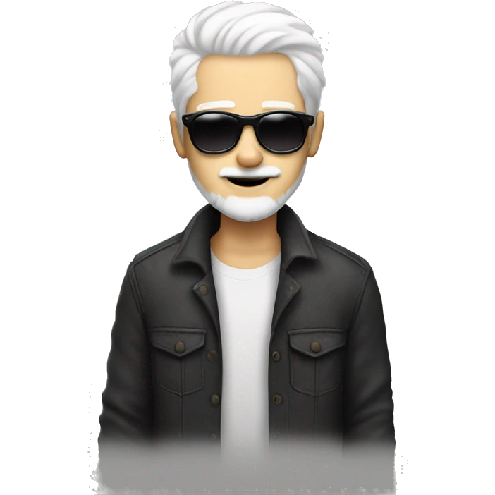 20 yea old looking guy with white hair and round sunglasses, white beard, white skin emoji