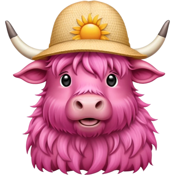 Pink highland cow with sun hat emoji